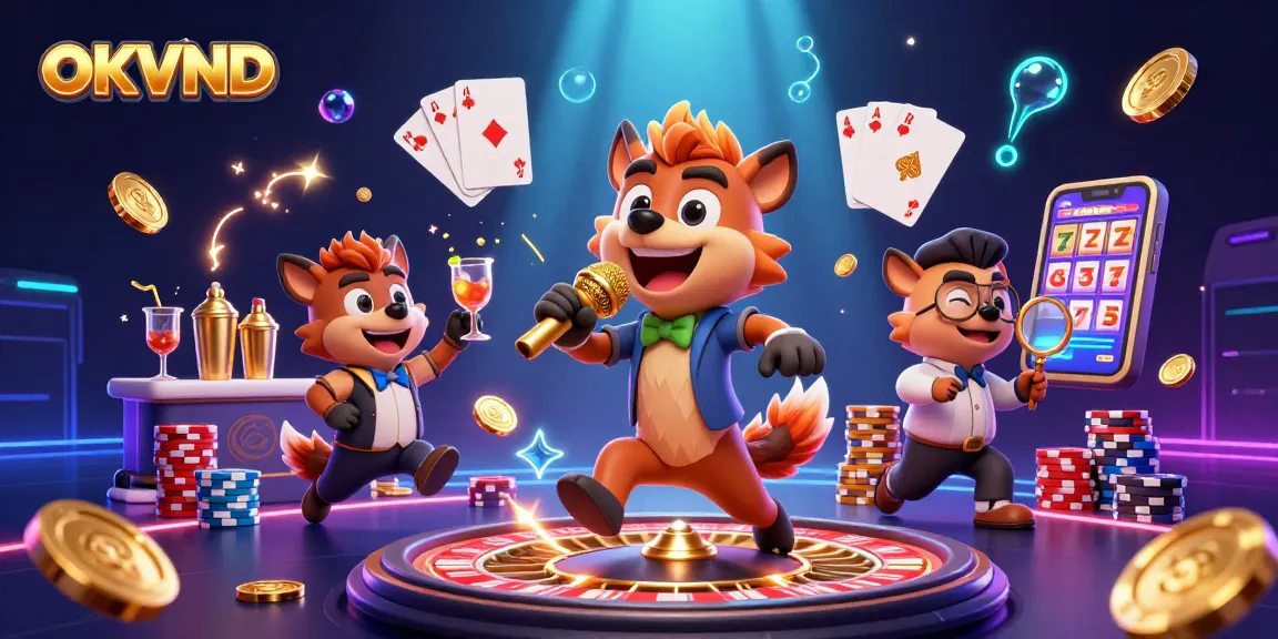 Engage in fun at OKVND's vibrant casino scene with hyenas entertaining and gaming excitement.