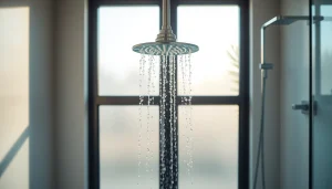 Experience stunning elegant showers with modern fixtures in a luxurious bathroom.