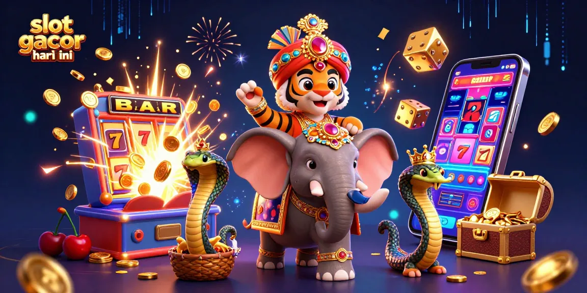 Immerse in slot gacor hari ini with a vibrant 3D casino scene featuring a maharaja tiger and jackpot explosion.