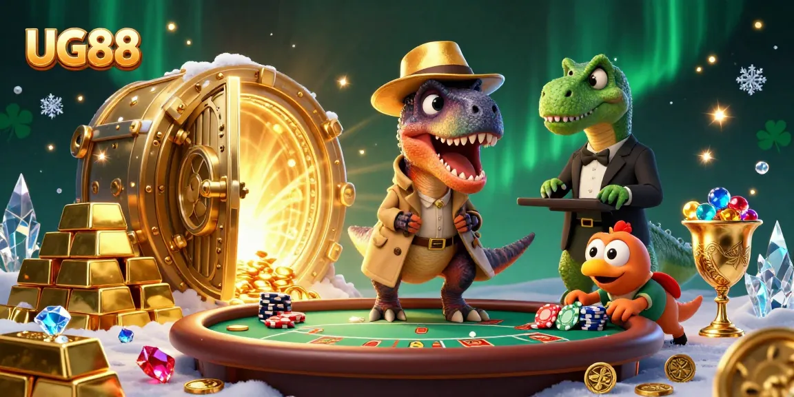 UG88 velociraptor card counter amidst rich casino elements, showcasing dynamic gambling scene.