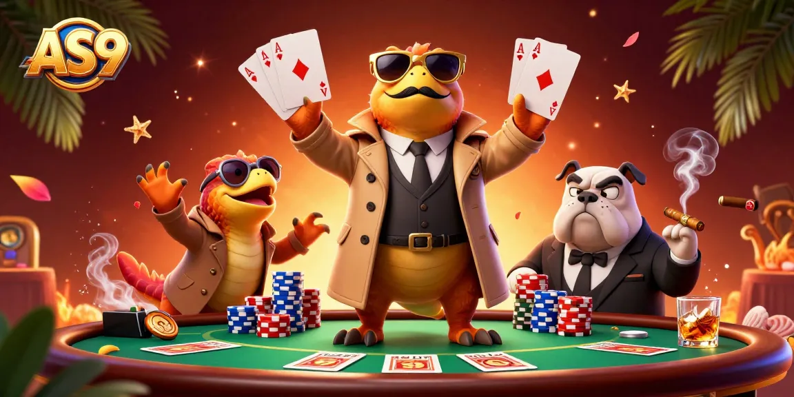 Place bets with AS9 at a vibrant casino featuring raptors in a trench coat.