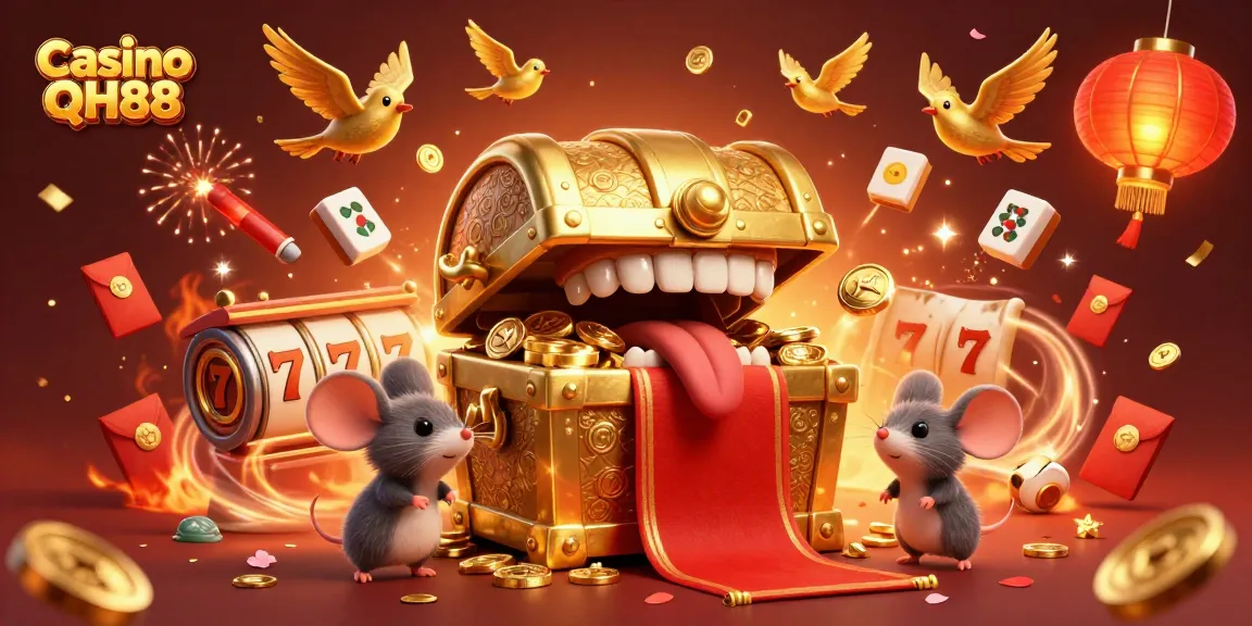 Experience the thrill of Casino QH88 with golden treasures and vibrant game elements.