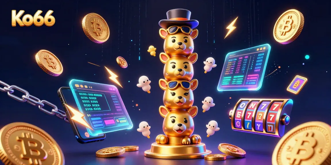 Experience thrilling gameplay at Ko66 with vibrant slot machines and digital crypto elements.