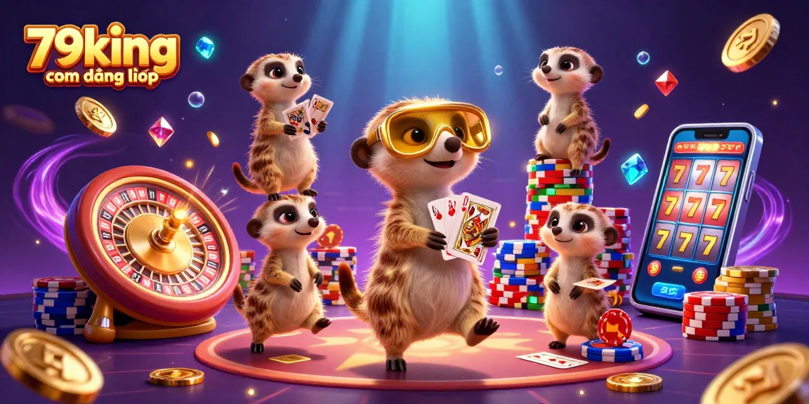 Engage with gameplay at 79king com đăng nhập featuring animated meerkats running a casino operation with vibrant visuals.