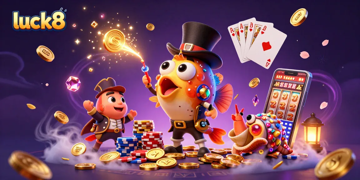Win big at luck8 with a captivating 3D scene featuring a playful anglerfish, pirate shrimp, and treasure snail.
