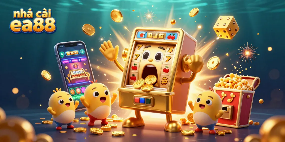 Experience excitement at nhà cái ea88 with a 3D cartoon jackpot scene filled with vibrant casino elements.