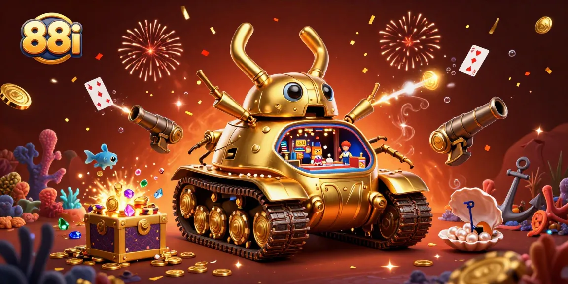 Experience the engaging casino world of 88i with the golden beetle tank illustration bursting with treasures.