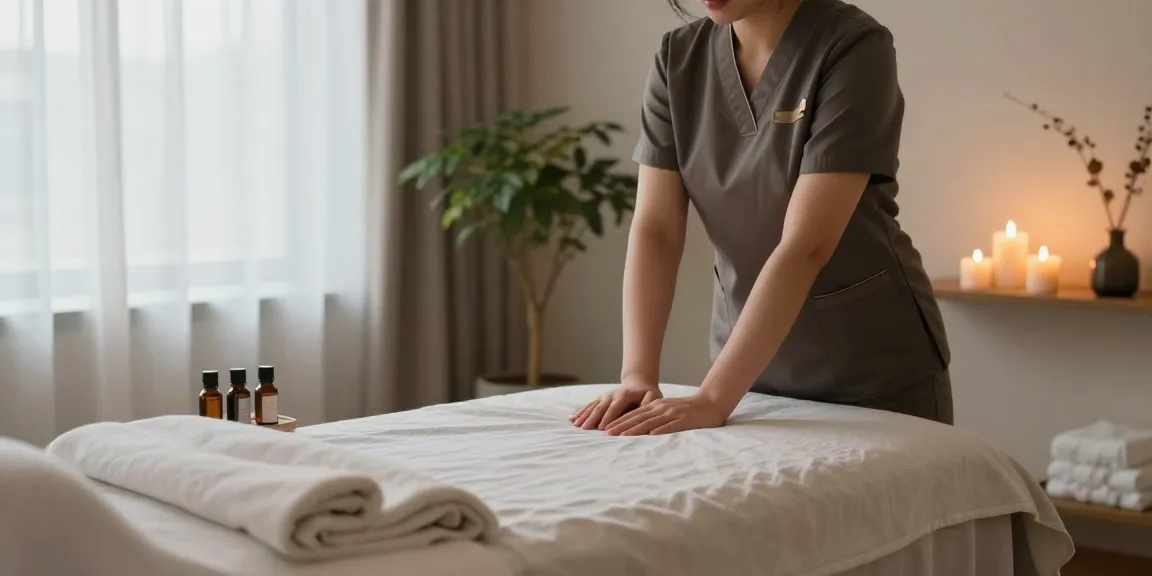 부평출장안마 wellness massage environment with candles and oils preparing for relaxation session.