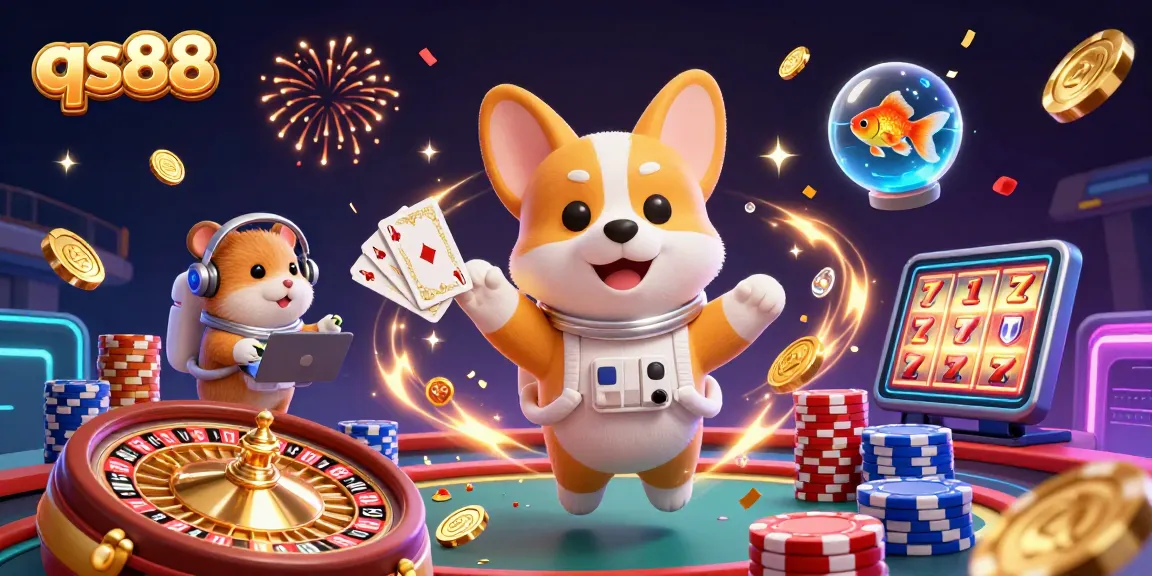 Engage with qs88 in a vibrant casino scene featuring cartoon characters and dynamic gambling elements.