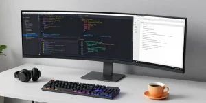 Thabet com software development workspace showcasing coding and cloud computing technologies efficiently.