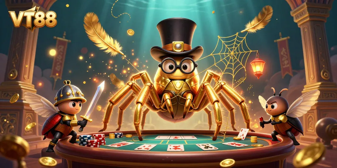 VT88 draws players into a vibrant casino scene with a golden tarantula and beetle knight.