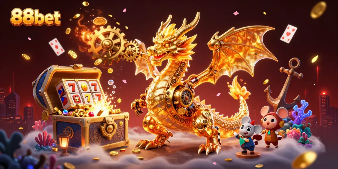 Win big with 88bet at an immersive casino scene featuring vibrant slot games and magical elements.