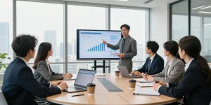 Contabilitate SRL: echipă în întâlnire, discutând date financiare importante pentru succesul afacerii.