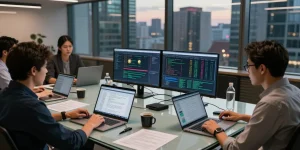 Recover crypto wallet effectively with professional blockchain analysis team in secure urban office setting.