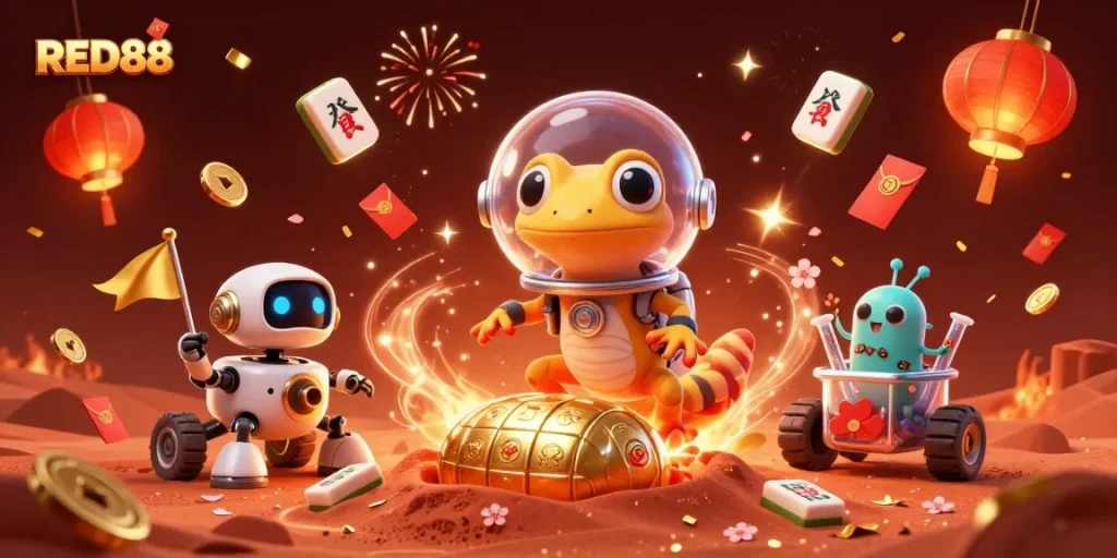 Celebrate wins at RED88 with a Martian gecko uncovering a treasure of casino riches!